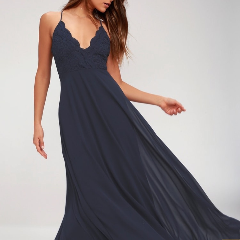 {Lulus} Navy Blue Lace Maxi Dress